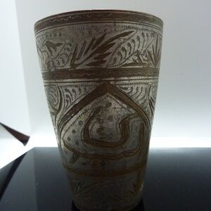 Antique Old  JERUSALEM Hand Carved Brass Engraved Lassi CUP  Nickle Plated Cup